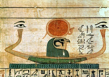 Ägyptischer Totenpapyrus mit Darstellung der Barke des Re-Harachte